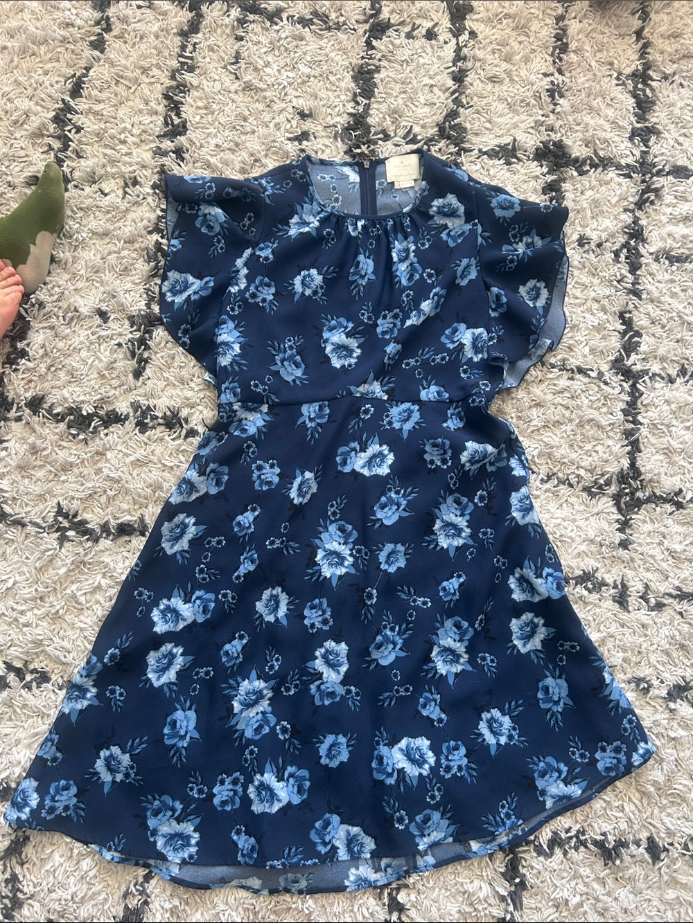 kate spade Navy Floral Flutter-Sleeve Casual Dress